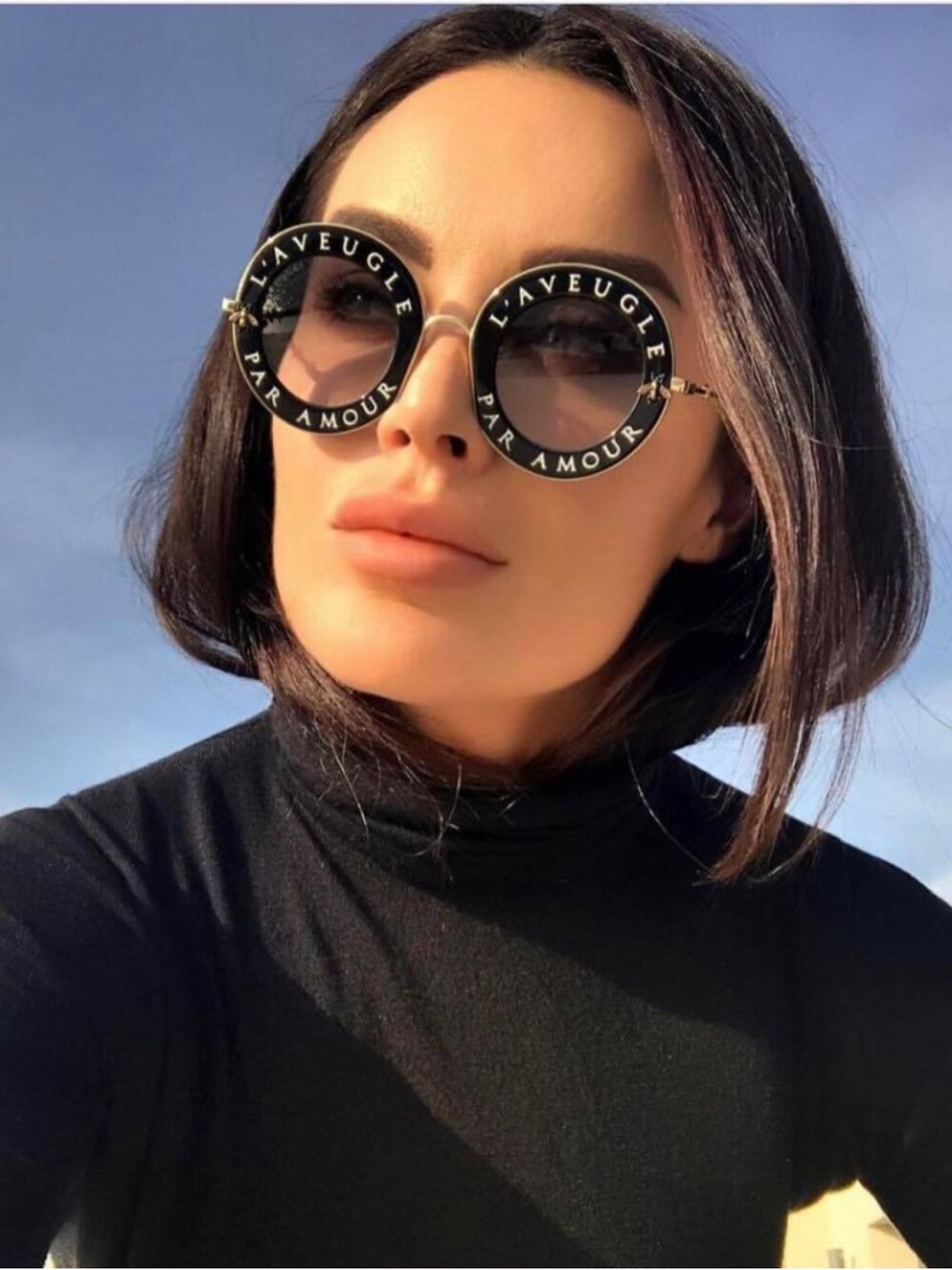 Gucci Round 'L'Aveugle Par Amour' Sunglasses in Black & Gold with Red Case